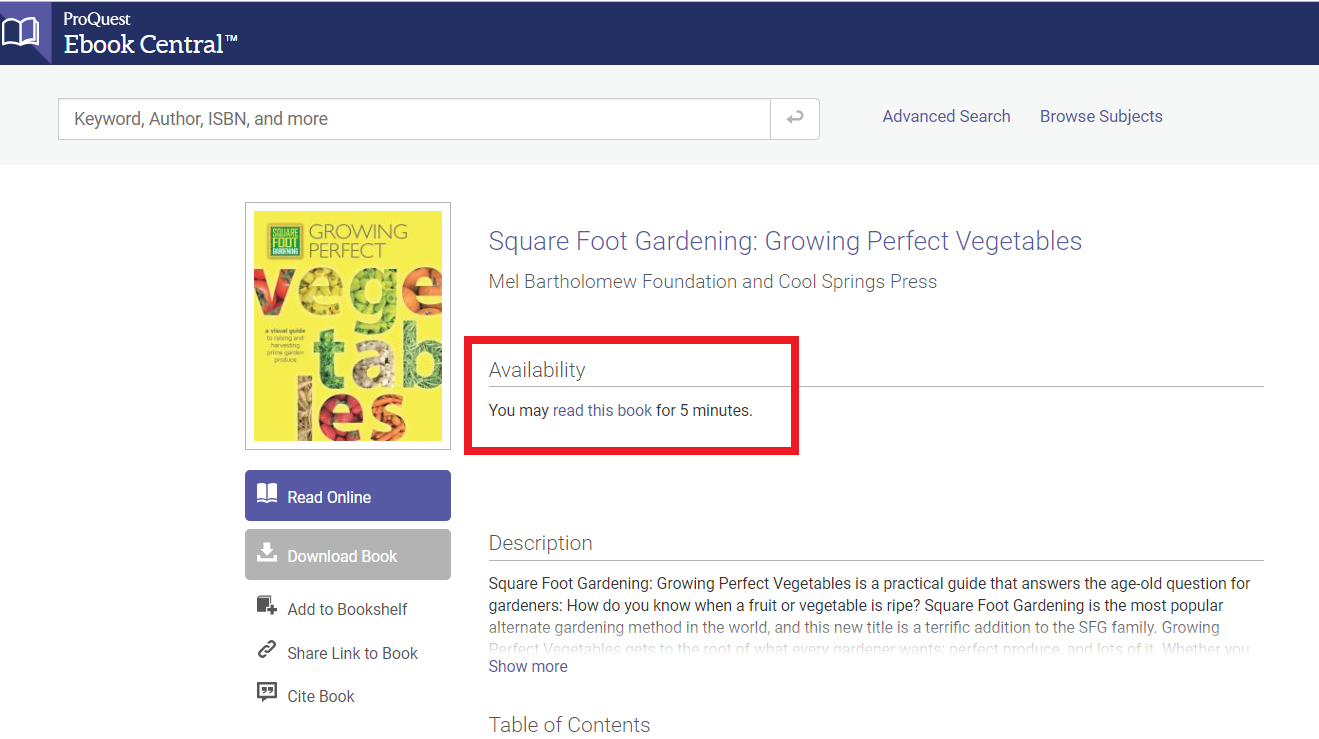 Ebook Central Admin LibCentral, Preview Access, 5 minute browse