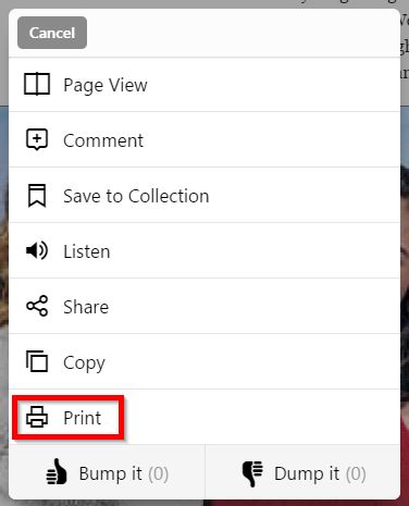 do I print articles from PressReader?