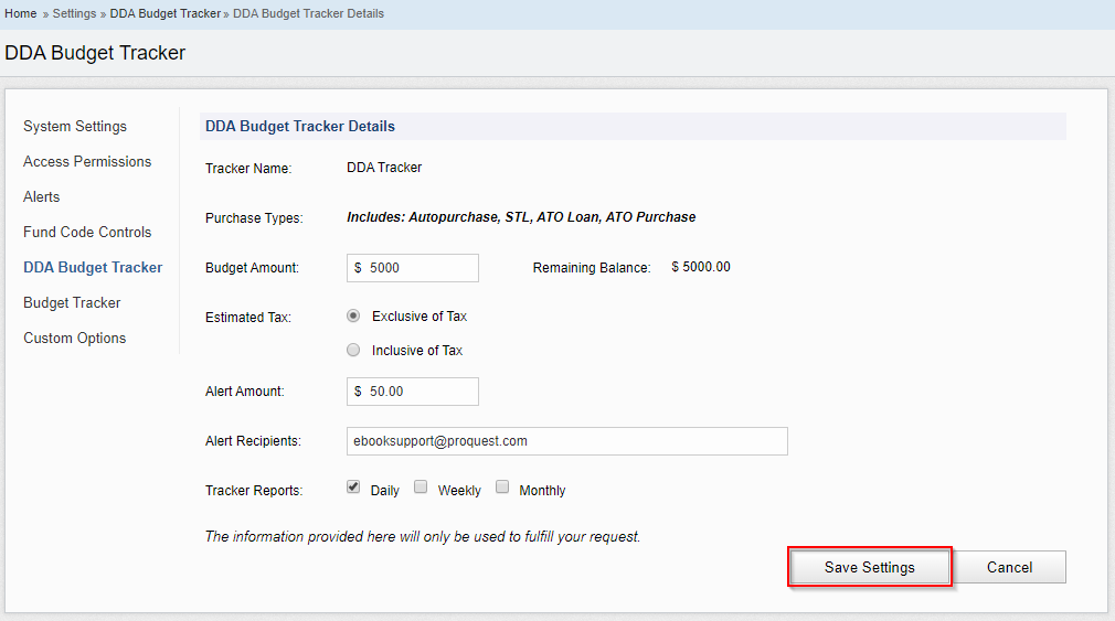 Ebook Central Admin DDA Budget Tracker