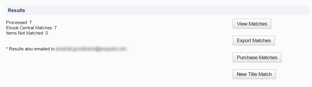 Screenshot of title match results page showing how many items matched and not matched