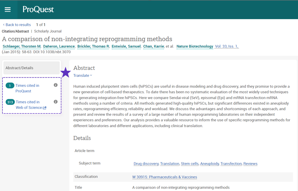 WoS Times Cited – ProQuest Document Page