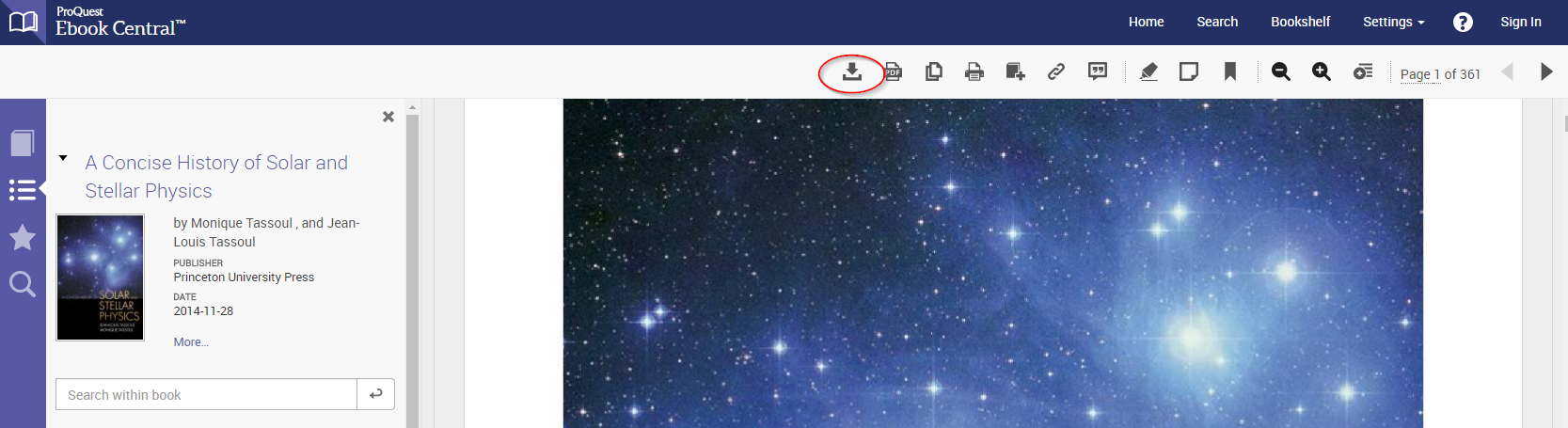 Download button is the first icon along the top of the online reading pane