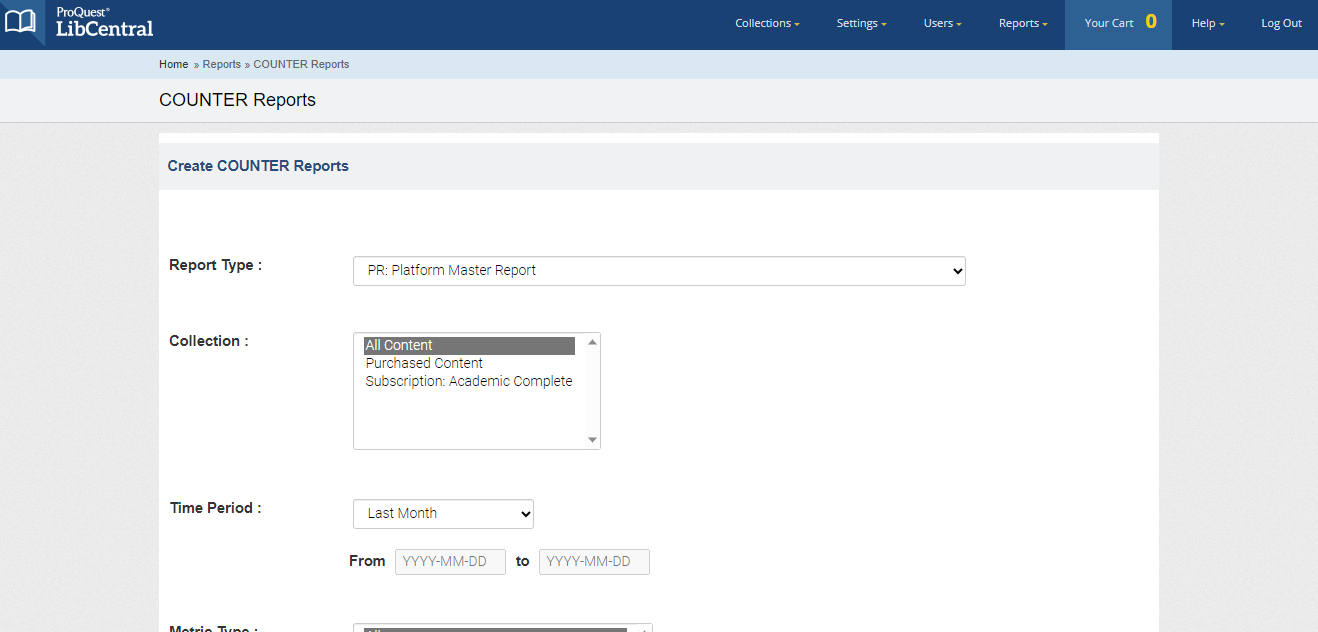 Ebook Central Admin Collections Filter in COUNTER reports