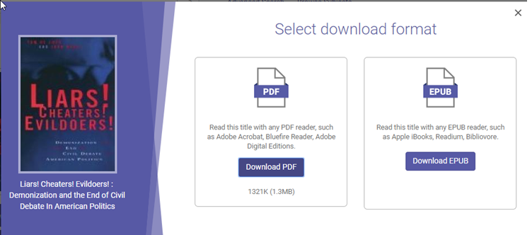 Select download format, PDF or EBUP