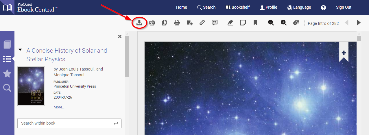 Download button is the first icon along the top of the online reading pane