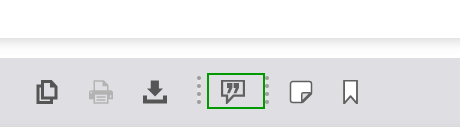Image shows the cite book icon in the bottom toolbar of the EPUB online reader on Ebook Central.