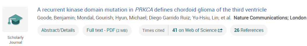 Example showing times cited on Web of Science and number of references