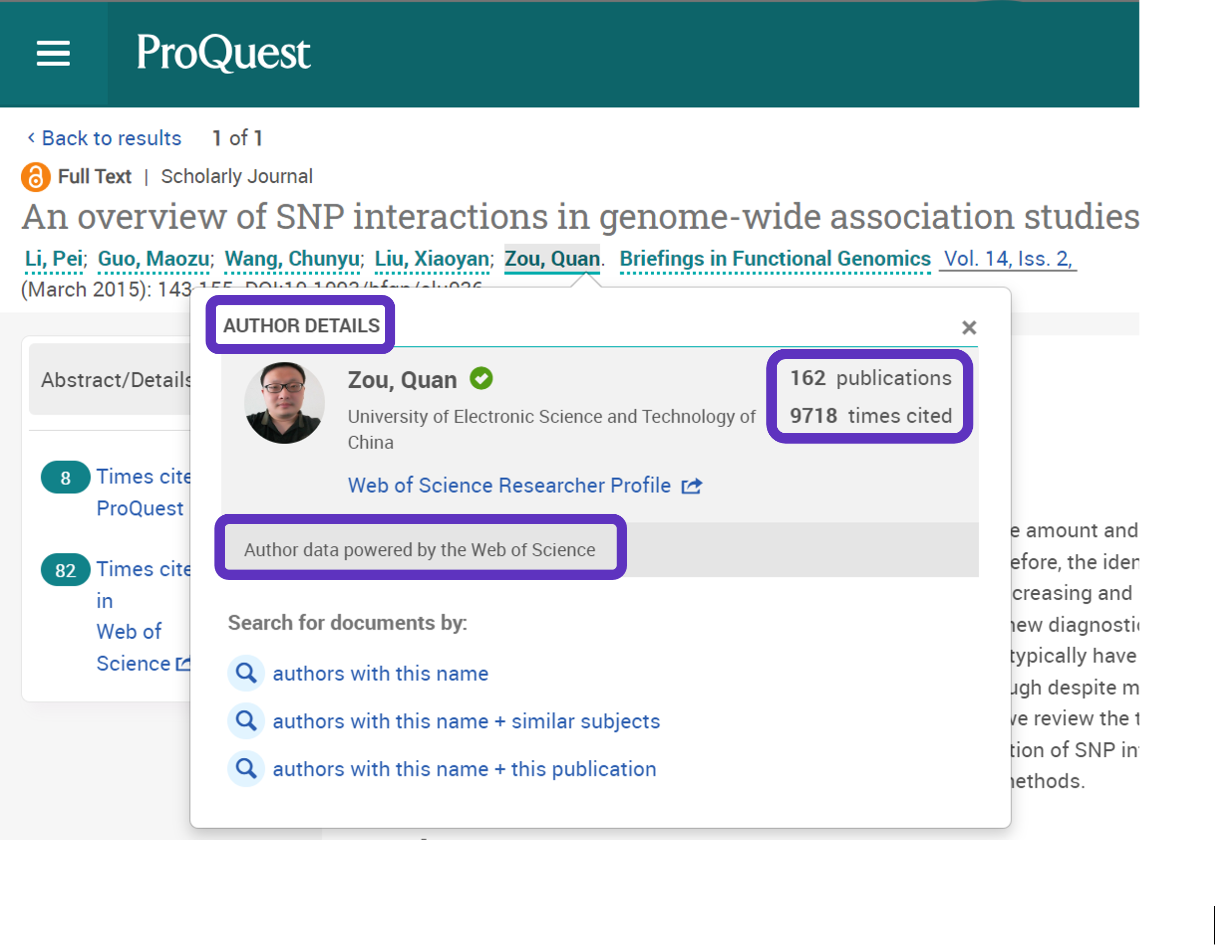 Author Profile on ProQuest Platform